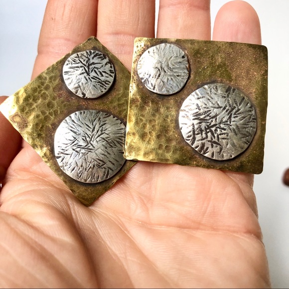 Vintage | Hammered Metal Statement Stud Earrings - Picture 2 of 10